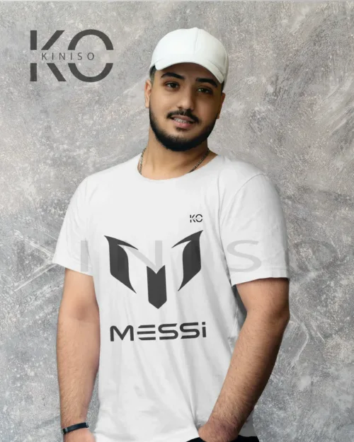 Image of White Color Argentina Messi logo Half Sleeve Crew Neack T-Shirt for Men in Bangladesh By KINISO