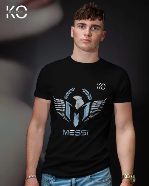 Image of Black Color Lionel Messi logo Half Sleeve Crew Neack T-Shirt for Men in Bangladesh By KINISO