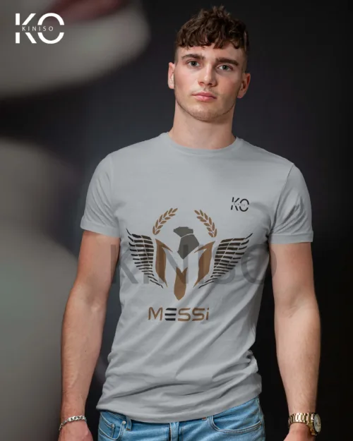 Image of Light Grey Color Lionel Messi logo Half Sleeve Crew Neack T-Shirt for Men in Bangladesh By KINISO