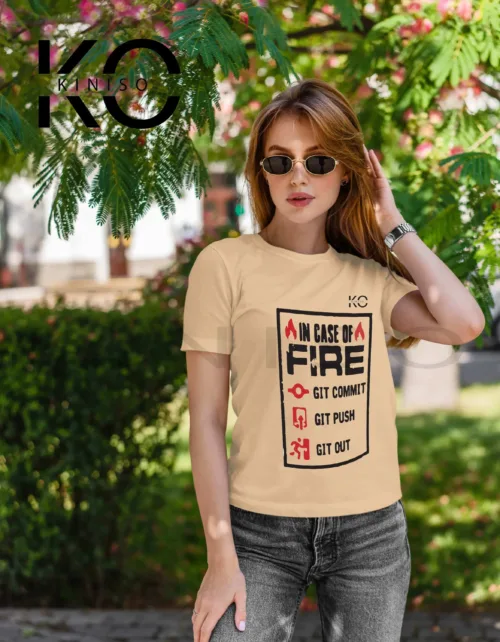 Engineer Tees wearing a women In case of Fire GIT OUT design