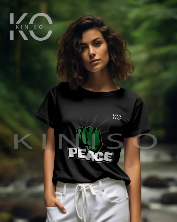 Round Neck Half Sleeve T-Shirt for Women – Designer - Peace - Image 2