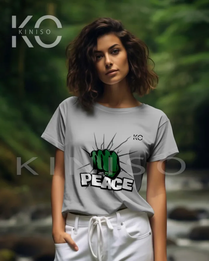 Round Neck Half Sleeve T-Shirt for Women – Designer - Peace - Image 4