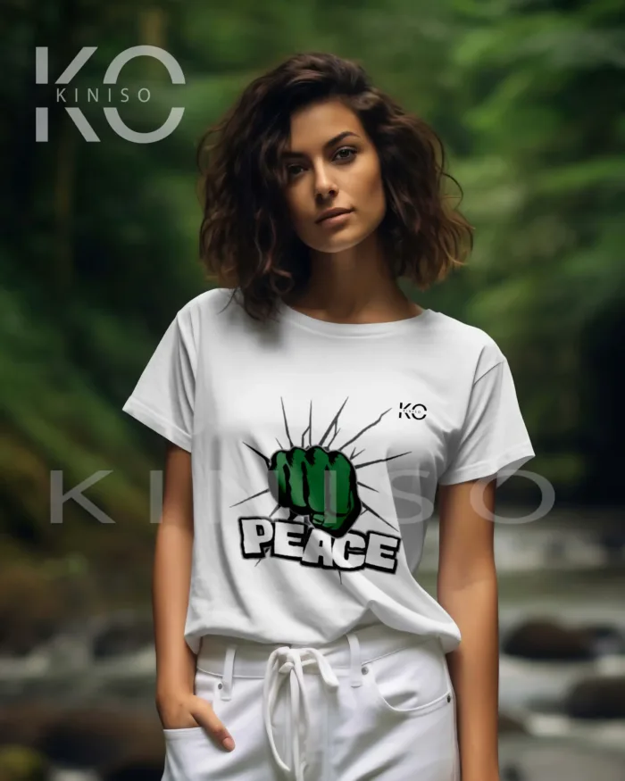 Round Neck Half Sleeve T-Shirt for Women – Designer - Peace - Image 3