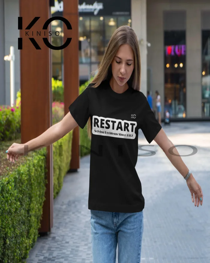 Engineer Tees - "Restart Solving the Problems Since 1977" - Geeky Women's Crew Neck Half Sleeve Tee Shirt in BD