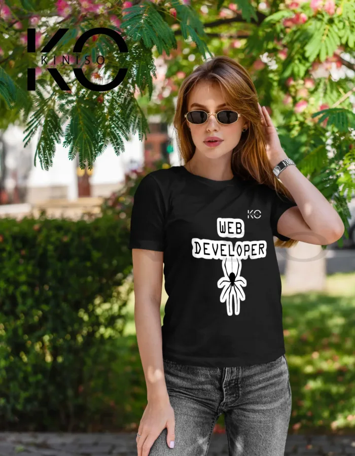 Engineer T-shirt - "Web Developer" - Geeky Women's Staff Neck Half Sleeve T-Shirt by Kiniso - Image 3