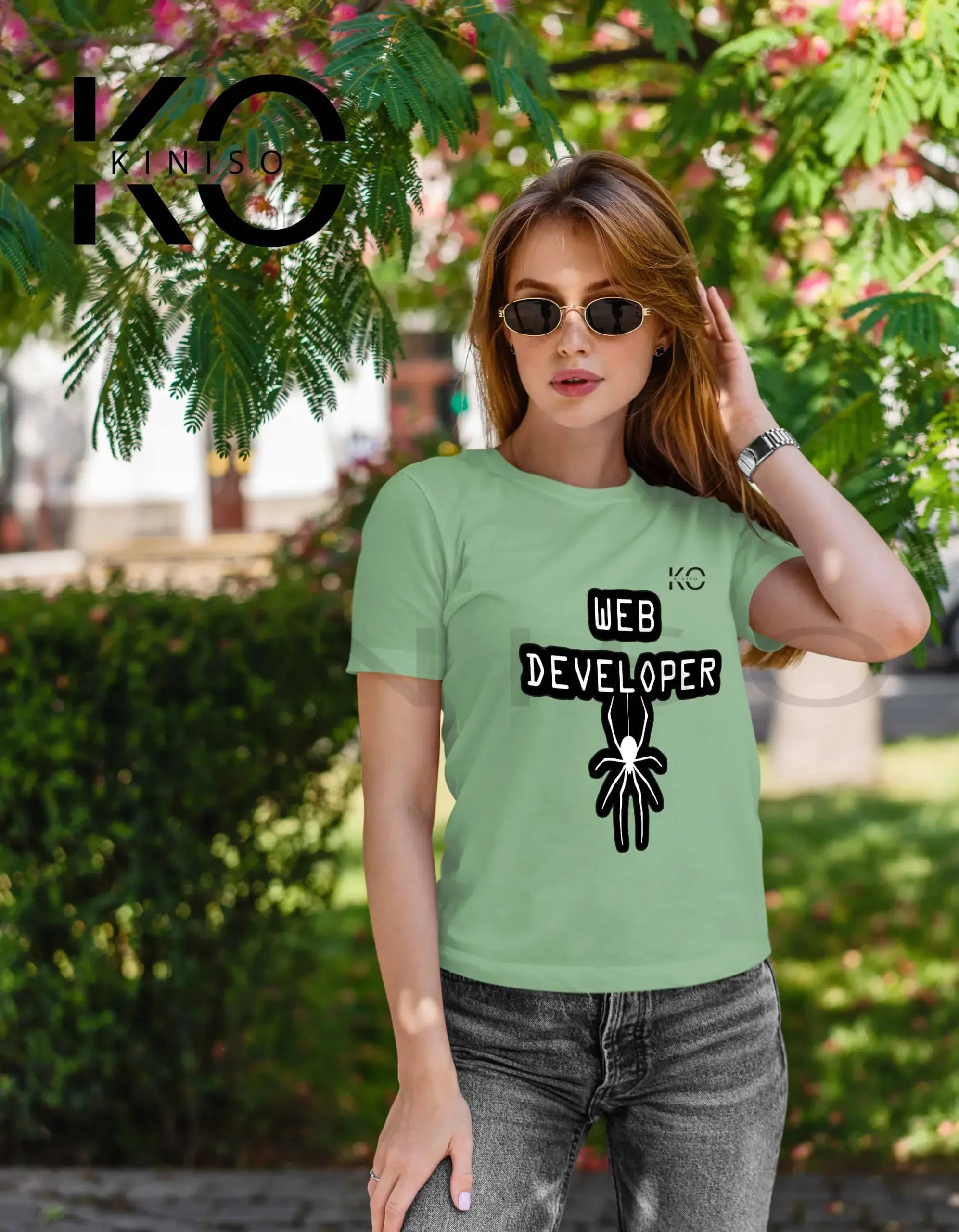 web developer t-shirt green color for women