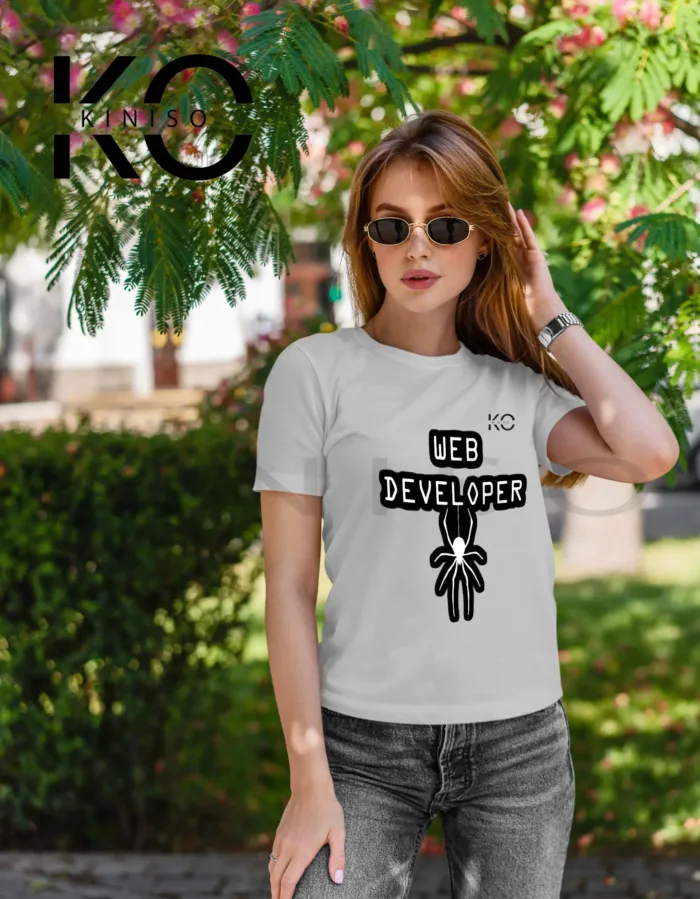 Engineer T-shirt - "Web Developer" - Geeky Women's Staff Neck Half Sleeve T-Shirt by Kiniso - Image 5