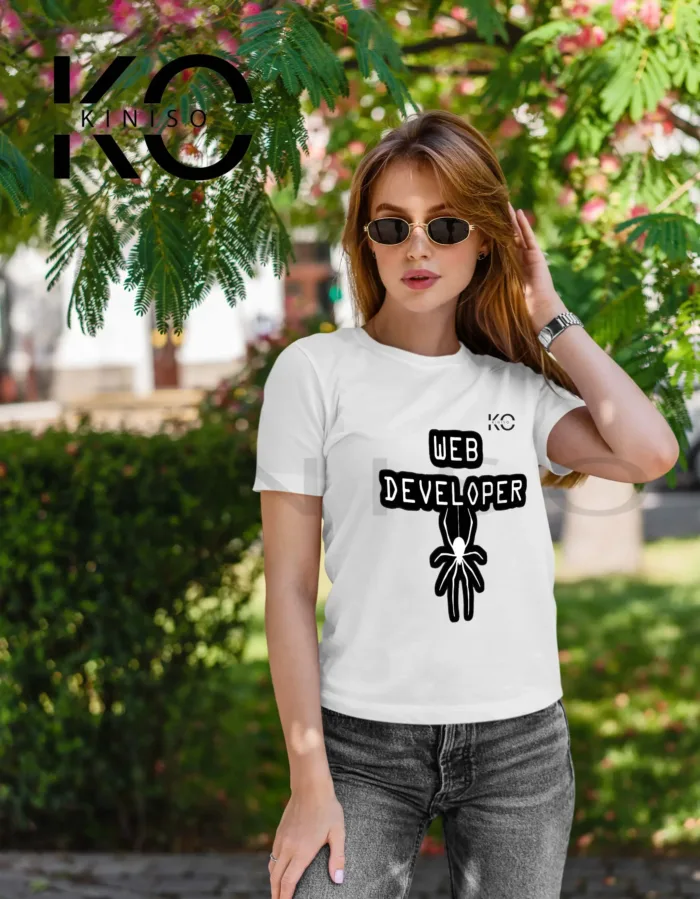 Engineer T-shirt - "Web Developer" - Geeky Women's Staff Neck Half Sleeve T-Shirt by Kiniso - Image 4