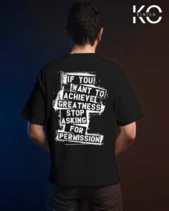 Image of vintage hip hop t shirts with Achieve Greatness text print Back part Black