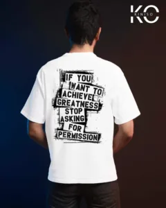 Image of vintage hip hop t shirts with Achieve Greatness text print Back part white