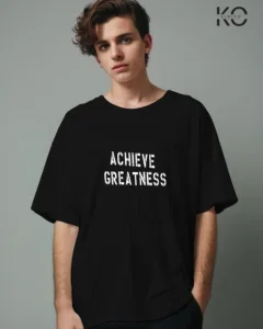 Image of vintage hip hop t shirts with Achieve Greatness text design print Black color