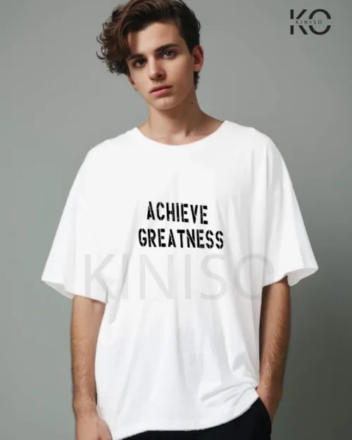 Image of vintage hip hop t shirts with Achieve Greatness text design print Black color