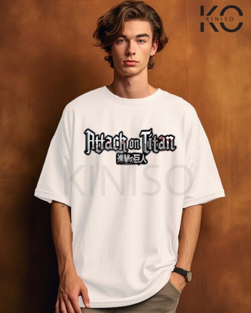 Image of 2 Eren Yeager designed drop shoulder white color t-shirt for anime love