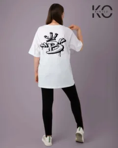 Image of women's hip hop t shirts with B queen print Back part white color