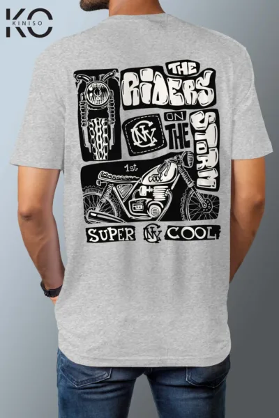 Image of Bike Rider Tees with Humorous Slogans design The Riders printed back part Grey color