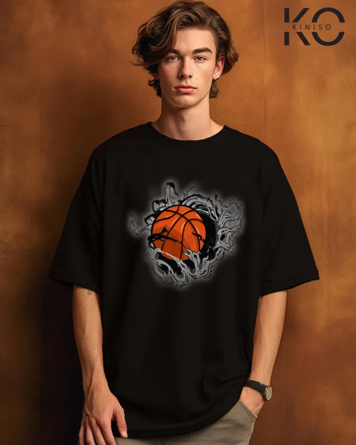 Image of NBA t shirts Basketball cracking net Design printed Black color