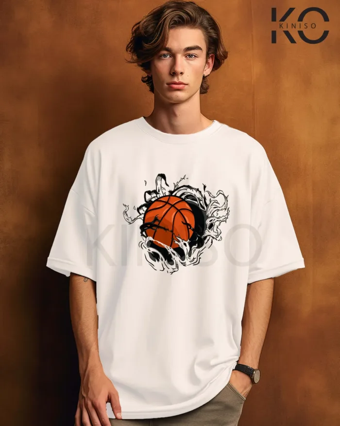 Image of NBA t shirts Basketball cracking net Design printed white color