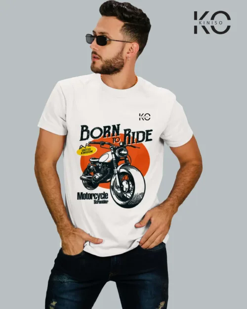 Image of Born to Ride Scrambler White Color Bike Adventure Lover Tees