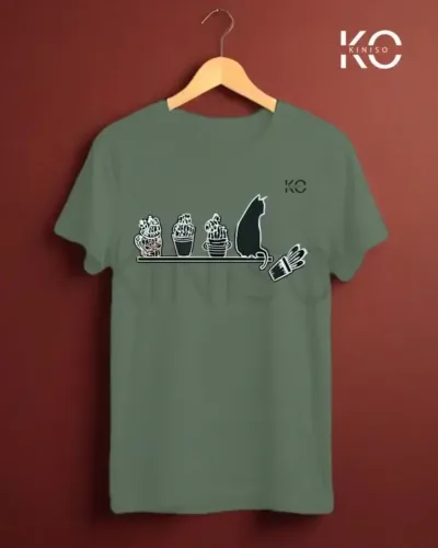 Image of Pastel Green Cat Breaking Flower Vas T-Shirts