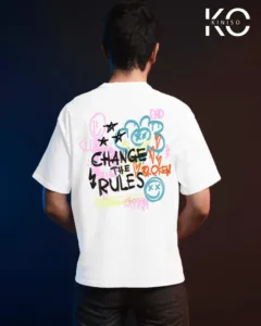 Image of 90s hip hop t shirts with Change the rules art print Back part White