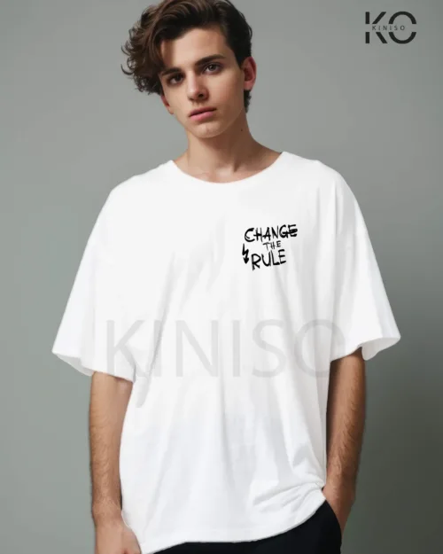 Image of hip hop graphic t shirts with Change the rules text print White color