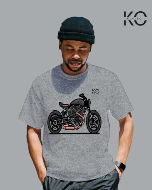 Image of Racing Bike Light Grey color Motorcycle T-shirts Cool Black Bike