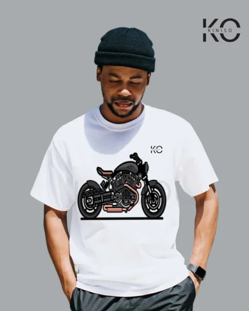 Image of Racing Bike White color Motorcycle T-shirts Cool Black Bike