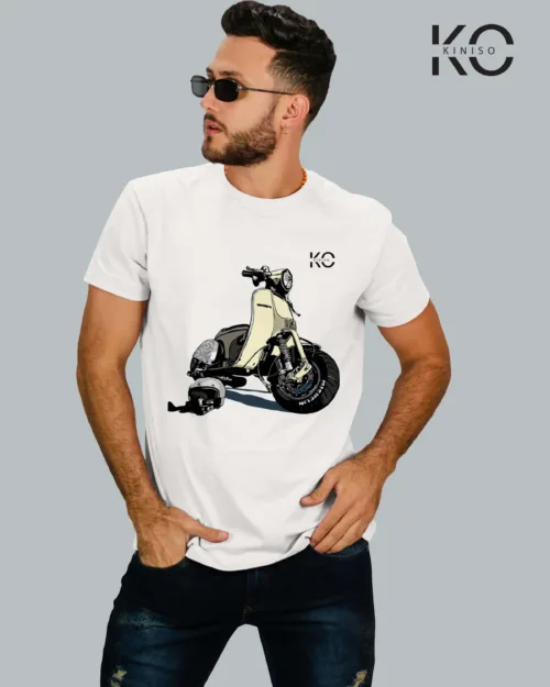 Image of Printed T-Shirts with Bike Logos or Silhouettes Custom Scooter White