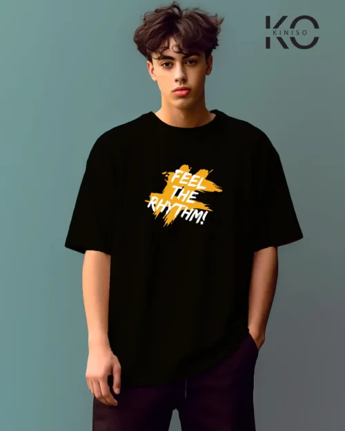 Image of vintage hip hop t shirts with Feel the Rythom print Black