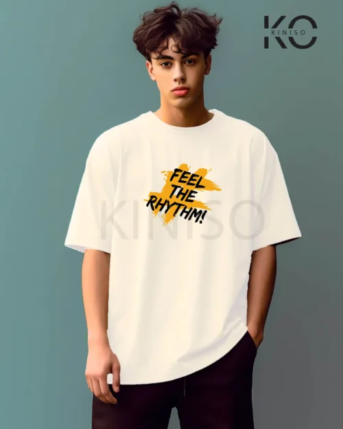 Image of vintage hip hop t shirts with Feel the Rythom print White