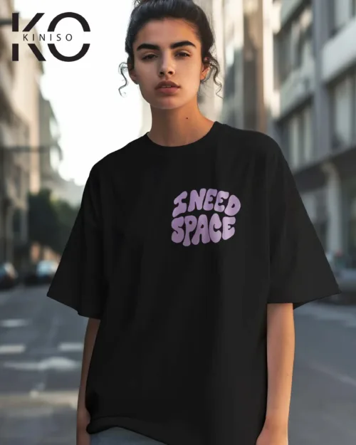 Image of hip hop graphic t shirts with I Need Space logo print Black color