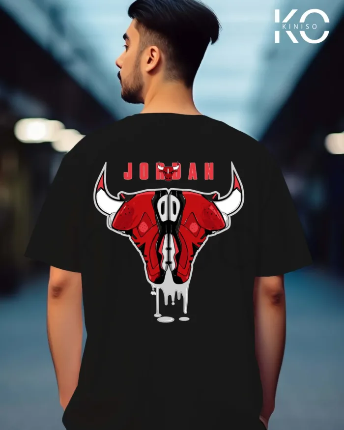 Image of NBA graphic t shirts with Jordan bull on shoe horn Back part Black color