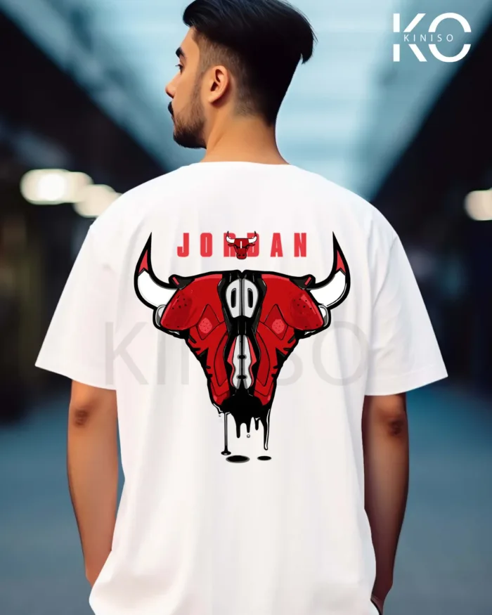 Image of NBA graphic t shirts with Jordan bull on shoe horn Back part white color