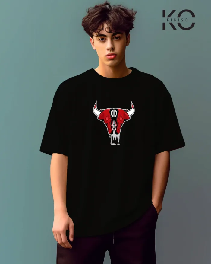 Image of NBA graphic t shirts with Jordan bull on shoe horn Black color