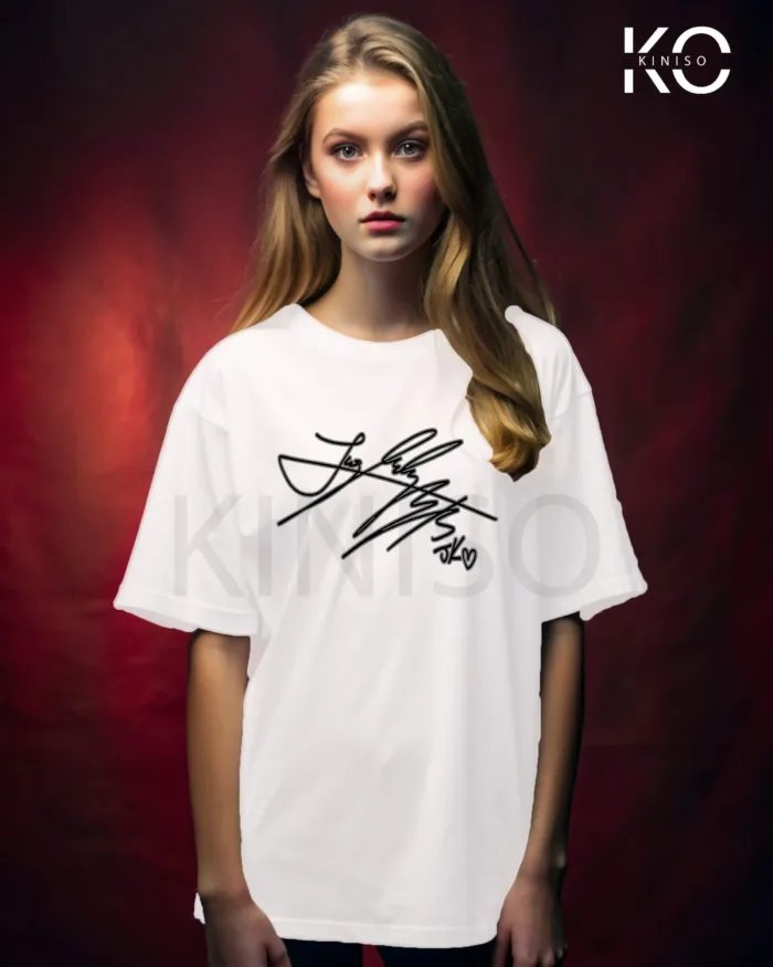 Image of White color Jungkook Signature printed T-Shirt for BTS Lovers