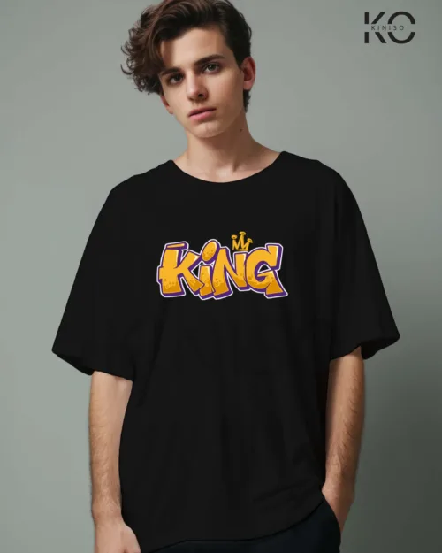 Image of retro hip hop t shirts with King logo print Black color