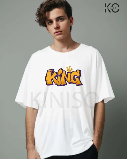 Image of retro hip hop t shirts with King logo printed white color