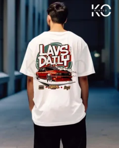 LAVS DAILY Back part White cool car t shirts