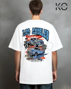 Los Angels Back part White car print t shirt