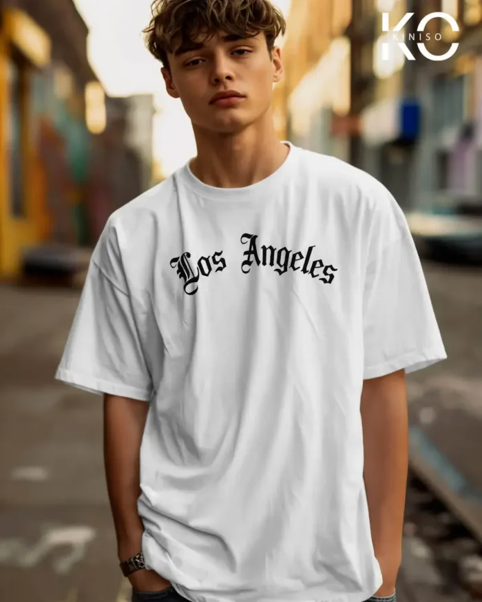 Image of vintage NBA t shirts with Los Angels text design white color