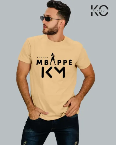 Image of Biscuit Color Kylian Mbappé Designed Football T-Shirts For PSG Fans