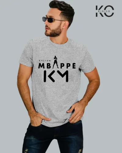 Image of Light Grey Color Kylian Mbappé Designed Football T-Shirts For Soccer Lovers