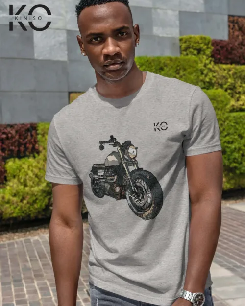 Image of Bike T-shirts for Men with Military Bike classic Grey color