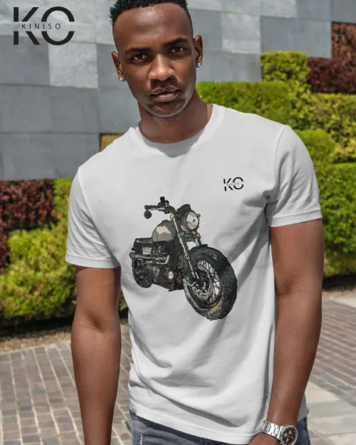 Image of Bike T-shirts for Men with Military Bike classic White color