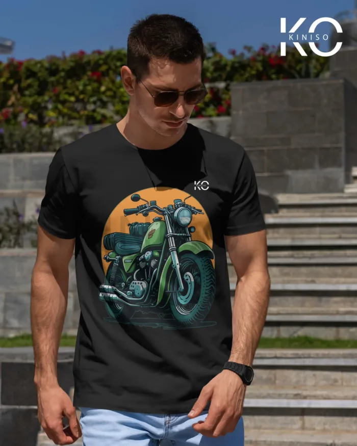 Image of Graphic Tees Featuring Iconic Bike Scenes Military Motorbike Black