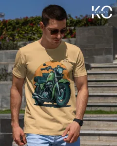 Image of Graphic Tees Featuring Iconic Bike Scenes Military Motorbike Brown