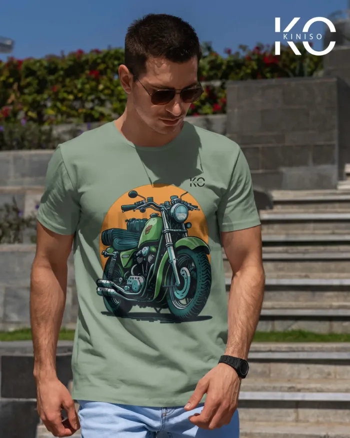 Image of Graphic Tees Featuring Iconic Bike Scenes Military Motorbike Green