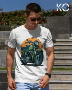 Image of Graphic Tees Featuring Iconic Bike Scenes Military Motorbike White