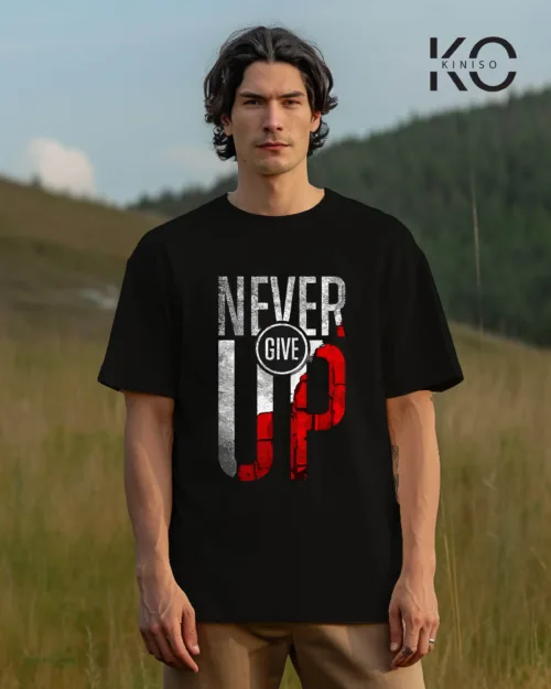 t-shirts for gym with Never give up Black Print