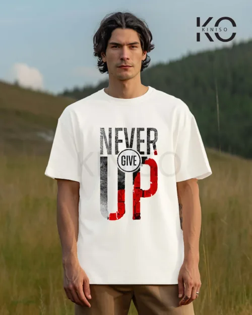 t-shirts for gym with Never give up White Print